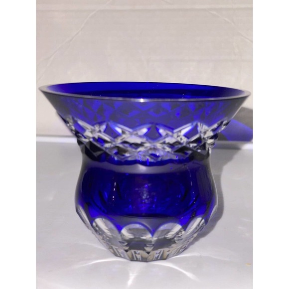Kagami Crystal Edo Kiriko Lapis Lazuli Cobalt Blue Rose Ball Cut-to-clear vase.